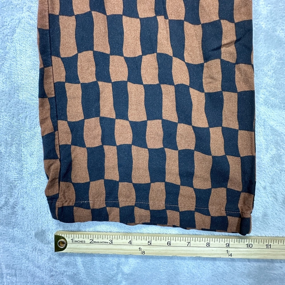 Old Navy Pants Womens Medium Black Brown Checkerboard High Rise Elastic Waist - Picture 7 of 8